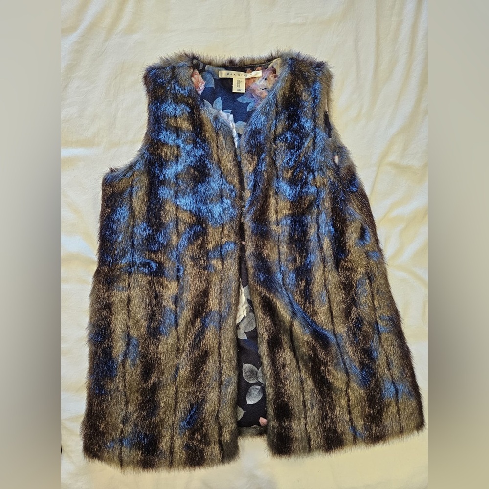 Max Studio Faux Fur Vest with Floral Lining